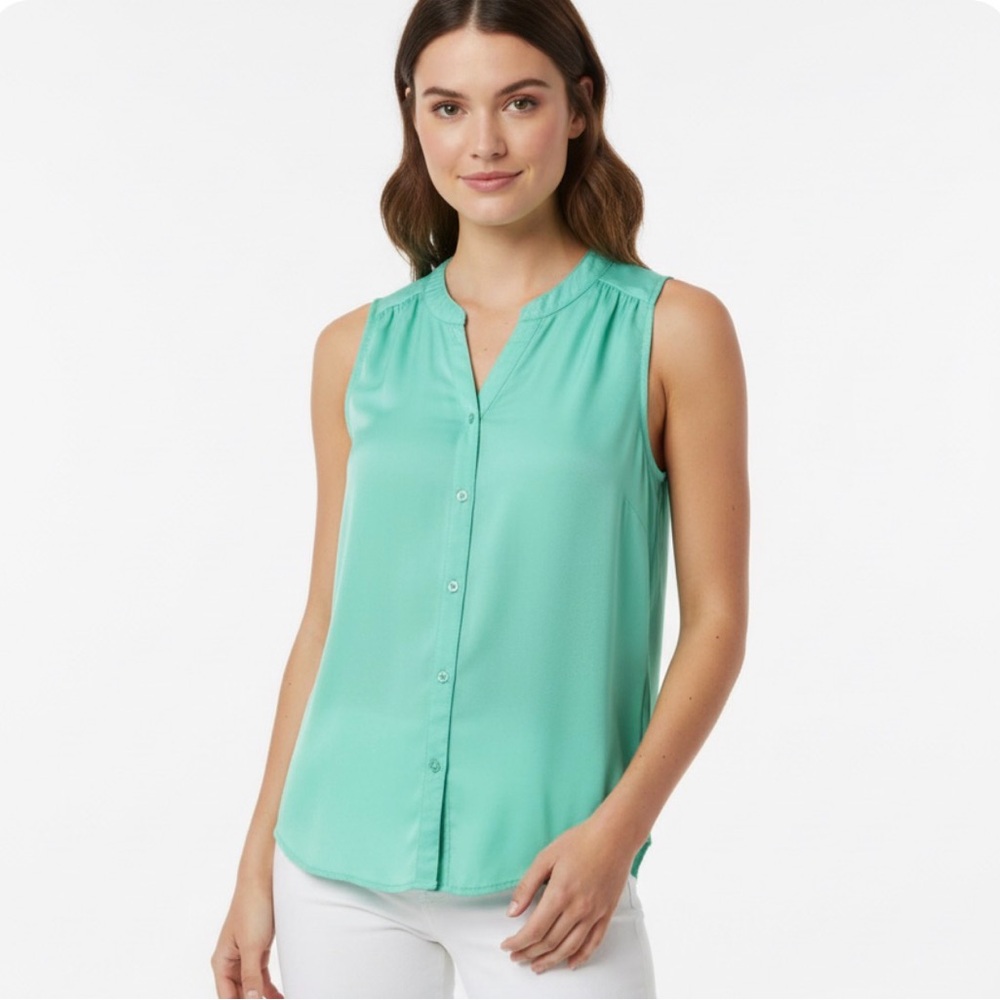 American Eagle Teal Sleeveless Button Up Blouse Womens XS Lightweight Shirt